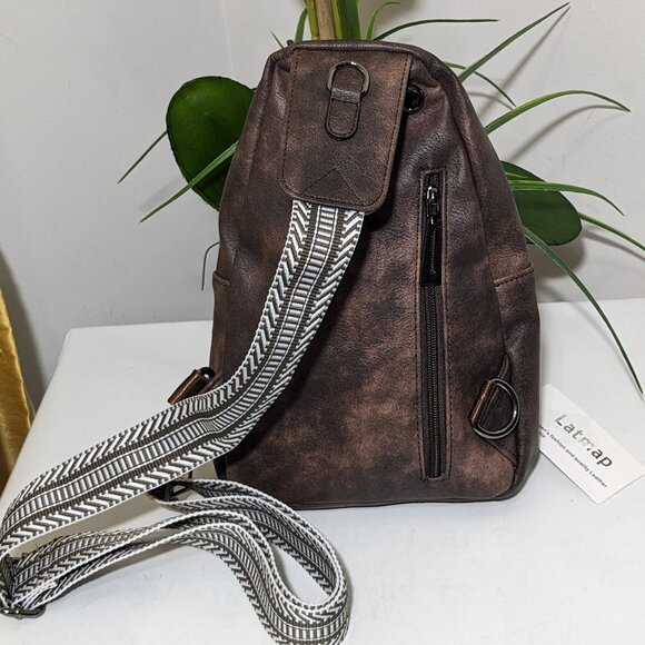 LATMAP Sling Bag Women's  Fanny Pack Faux Leather  Backpack Brown NWT - Picture 5 of 13